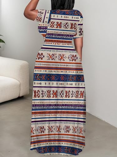 Image of PinkPatty Plus Size Maxi Dress for Curvy Women Crew Neck Long Sleeves Casual Dress Vacation Sundresses with Pockets
