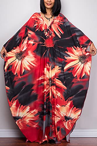 Vestido largo de playa LikeJump estilo kaftan maxi ligero con mangas anchas de kimono 2