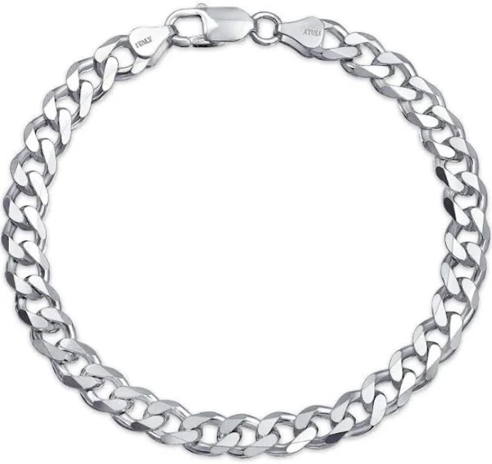 925 Sterling Silver bracelet Italian Curb Cuban Link Chain Bracelet for Men 7.5MM, 8MM, 9.2MM, 11MM, 15MM,- 925 Sterling Silver Bracelet For Men, mens bracelet Silver Cuban Link Chain