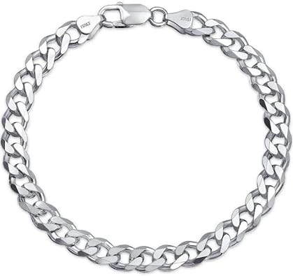 Verona Jewelers 925 Sterling Silver bracelet Italian Curb Cuban Link Chain Bracelet for Men 7.5MM, 8MM, 9.2MM, 11MM, 15MM,- 925 Sterling Silver Bracelet For Men, mens bracelet Silver Cuban Link Chain