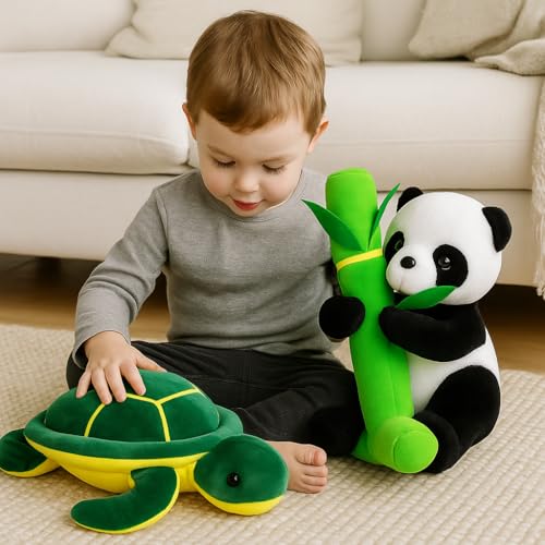 Image of Soft Panda & Turtle Plush Toy Combo | 30cm Panda & 25cm Turtle | Cute Stuffed Animal Toy Set for Kids | Gifting & Playtime Fun | Combo of 2
