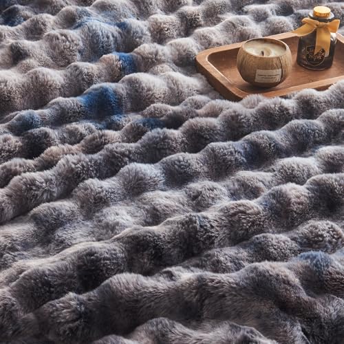 EMME Bubble Decke Sofa Kuscheldecke Kaninchen Plüsch Dicke Decke, Wohndecke Flauschig Sofaüberwurf Couchdecke, Fleecedecke, Flauschige Wohndecke für Couch
