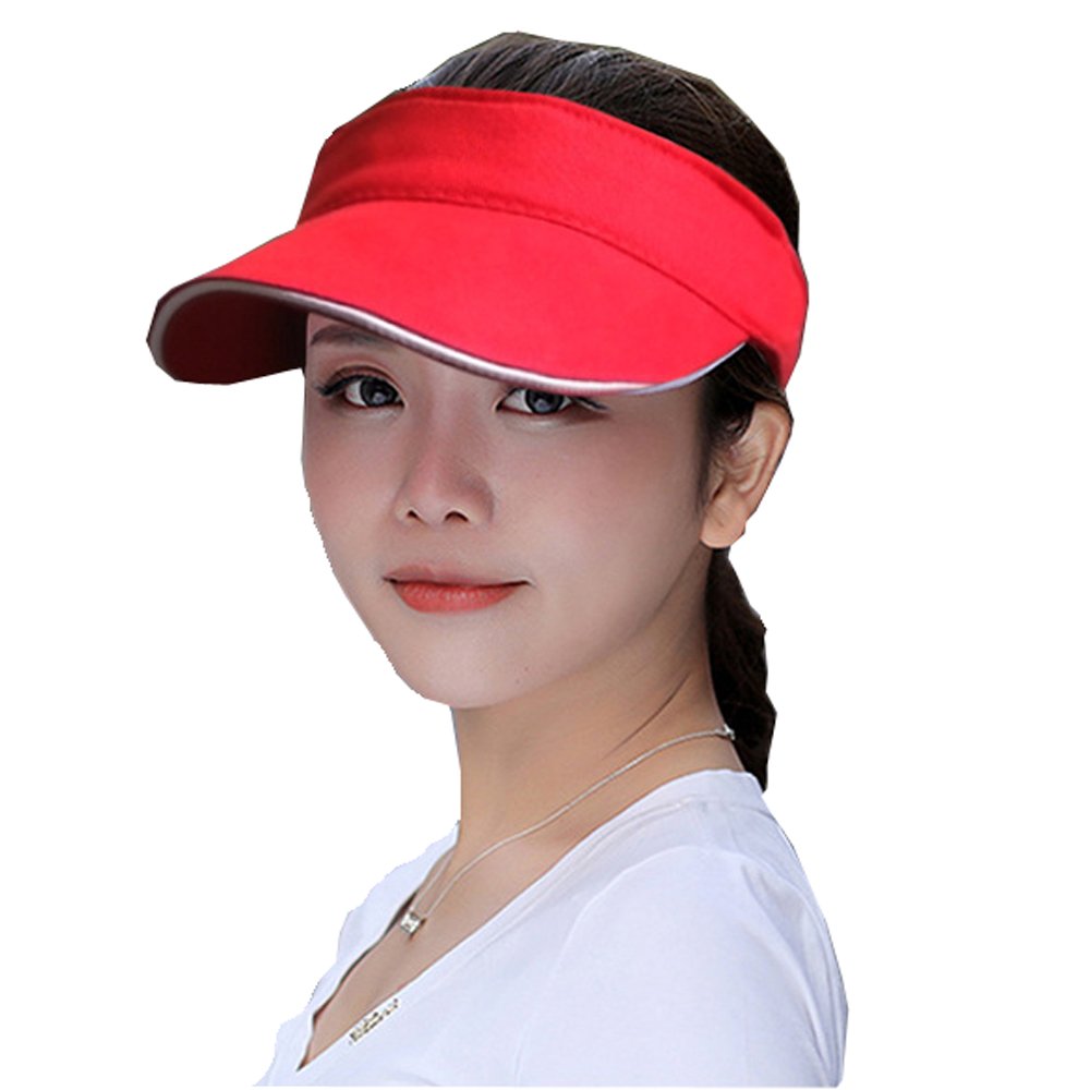 YEKEYI Unisex Sun Visor Cap Empty Top Baseball Cap Outdoor Sports Ultralight Tennis Hat with Adjustable Strap for Golf Red