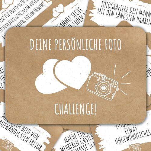 colortouch Fotoaufgaben Hochzeitsspiel mit 70 Aufgaben für Hochzeitsfotos, Fotospiel für Gäste Hochzeit, Vintage Kraft-Optik Fotobox Hochzeit, Hochzeitsgeschenk Accessoires für Braut & Bräutigam