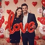 Red Valentine’s Day Balloon Decorations Set - Red Latex Heart Confetti Balloons, Teddy Bear LOVE Foil Balloon, Rose Petals & Hanging Hearts for Wedding, Romantic Party, Anniversary, Proposal - Image 4