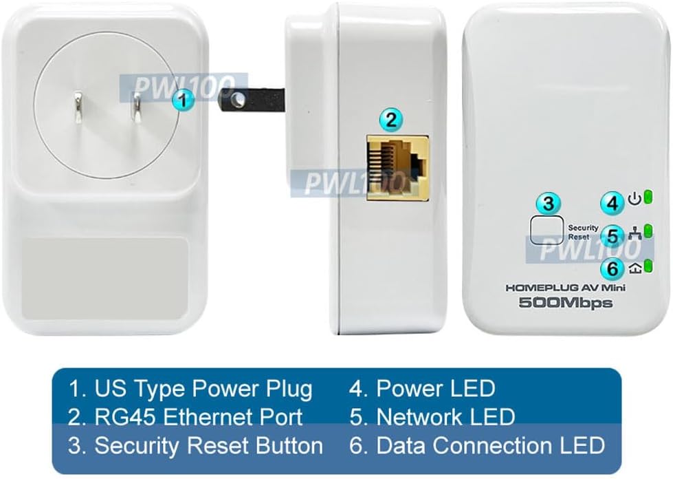 High Speed 500 Mpbs AC Powerline Ethernet Network Adapter Kit for Extending Network Internet for CCTV DVR NVR Gaming Smart TV Printer
