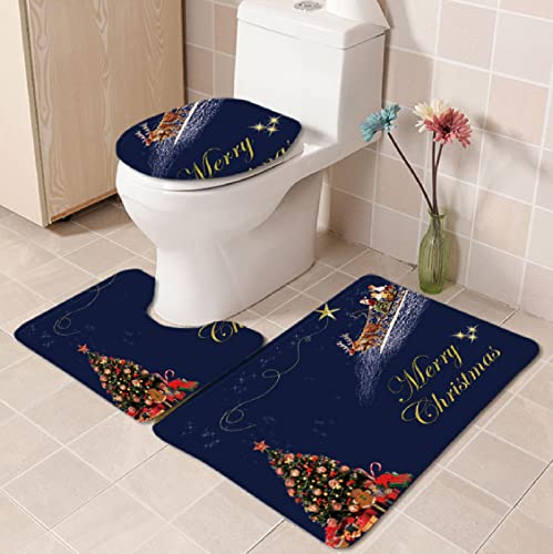 Badematte Set 3 Teilig,Weihnachtsbaum 665 3D Badvorleger rutschfest Waschbar, Badezimmerteppich Teppich,U-förmiger WC…