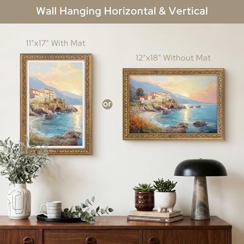 Image of Golden State Art, 12X18 Ornate Finish Photo Frame With White Mat for 11X17 Picture & Real Glass, Color: Bronze