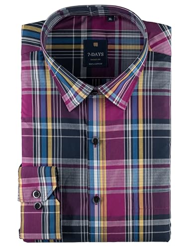 Image of 7-DAYS Men's Premium Check Shirt - 100% Cotton, Tailored Fit (Between Slim & Regular), Full Sleeve, with Pocket - Smart Office & Casual Look