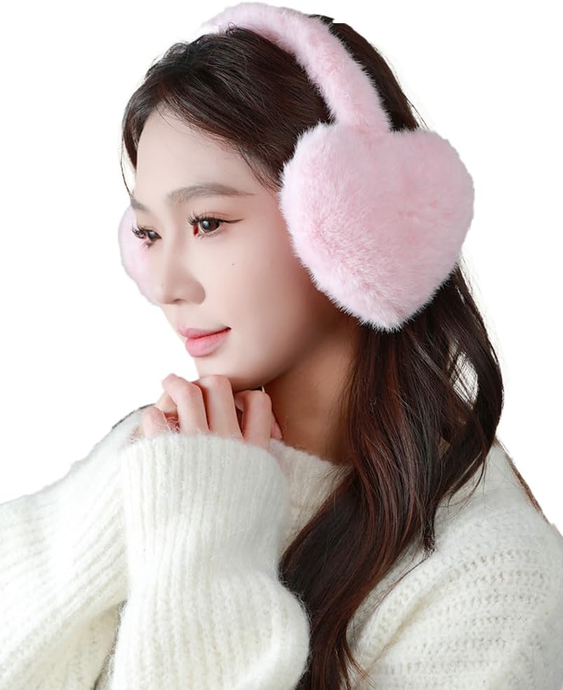 Hycurey Plush Heart Shaped Earmuffs For Women Cute Classic Furry Heart Ear Muffs Faux Fur Warm Fall Winter Outdoor Ear Covers
