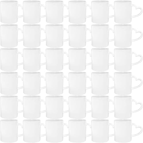 MR.R Juego de 36 tazas de café de cerámica blanca con mango de corazón para lavavajillas de 11 onzas en blanco para lavavajillas, taza clásica de