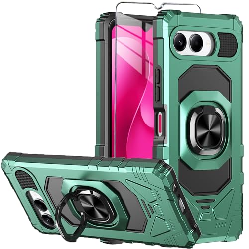 Coque T-Mobile REVVL 8 vert foncé avec verre trempé et anneau