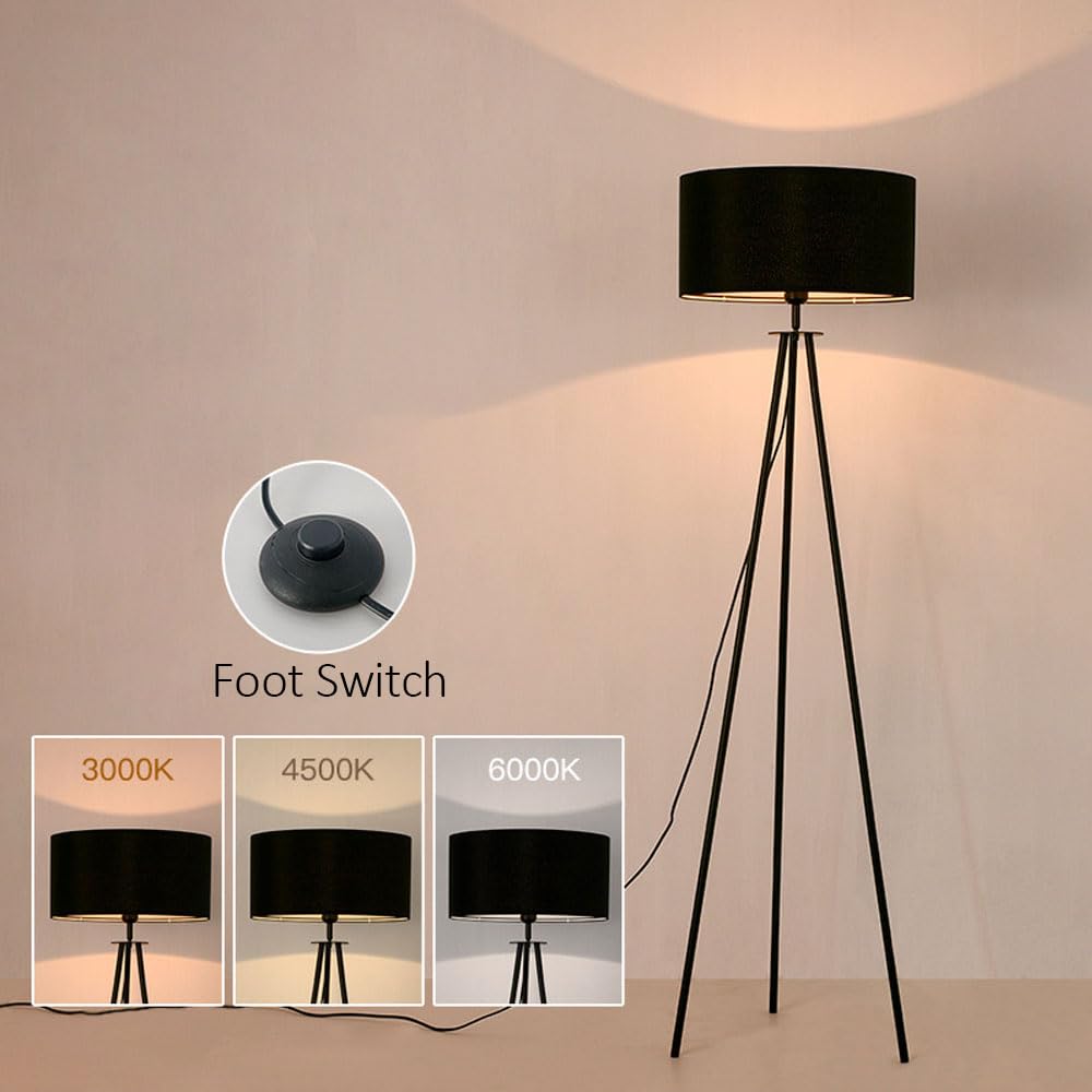 Lampada da Terra con Paralume in Lino, Lampada A Palo Alto, Attacco E27, Dimmerabile, Luce Verticale, Luce D'accento, Luce D'angolo per La Lettura, Arredamento Moderno per La Casa