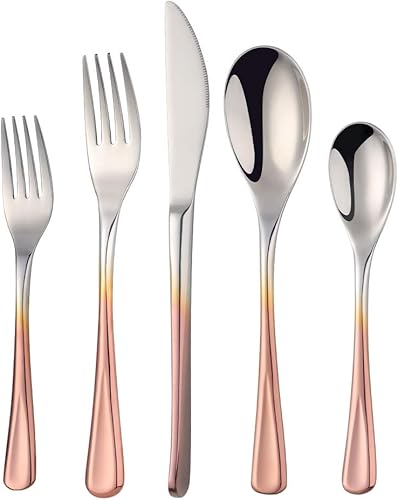 Miniatura 8 de Juego de cubiertos de Dinerware resistente, 20 piezas, color azul, utensilios de cocina de acero inoxidable para 4