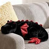 ARELUX Large 36in Cute Dragon Stuffed Animals Plush Toy Soft Black Pterosaur Plushie Giant Fuzzy Dinosaur Pillow Plushies with Wings Cuddly Gifts for Friends Family