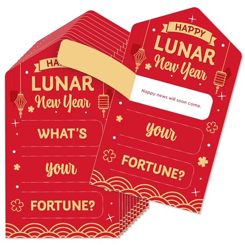 Big Dot of Happiness Lunar New Year - Game Pickle Cards - Fortune Pull Tabs - Set of 12