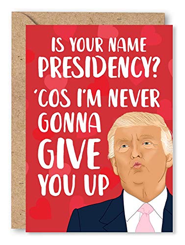 Funny Donald Trump Valentine's Day Card for Him, Husband, Boyfriend, Girlfriend, Wife, President, USA, POTUS, Presidency, Politics - 'Never Going To Give You Up' | Blank Inside & Envelope Included