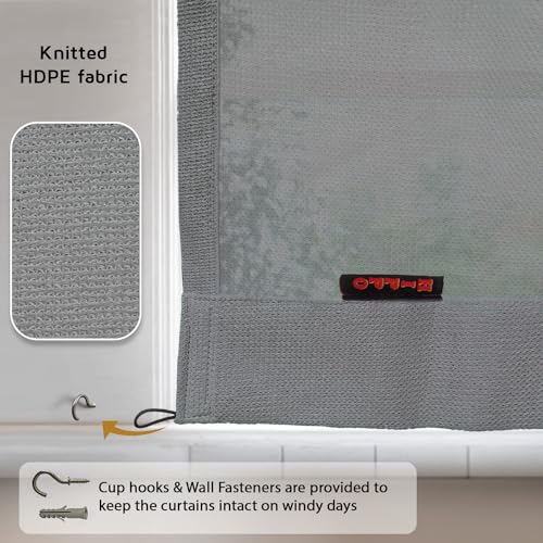 Image of HIPPO 180 GSM HDPE Outdoor Loop Curtain for Balcony & Patio Sun Blocking, UV Protection & Light-Filtering Curtains(Pebble-Grey- 3FTX9FT) Pack of 2