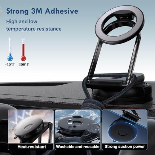 Image of Coverado for Magsafe Car Mount, Magnetic Car Phone Holder, 360 Rotation Strong Magnet Car Phone Mount Dash Cell Phone Holders for Your Car, Suction Cup Phone Mount for iPhone 17 /16 /15 /14 /13 /12