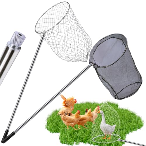 Hühnernetze, 2 Stück Skalierbares Hühnerfänger, Fangnetz Set Geflügel Net Hühnerfänger Tierfangstange , Einziehbar 80-240cm, Geflügelfänger für Huhn, Enten, Gänse, Puten, Katzen, Vögel, Fische
