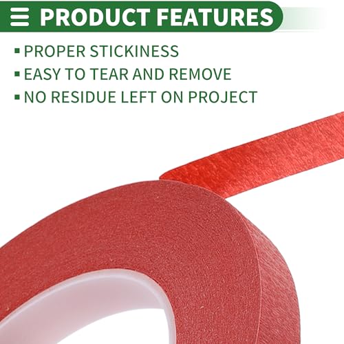 Image of Motoforti Universal Painters Tape Masking Master Tape 0.15cm /0.3cm /0.6cm /1.2cm /1.9cm x 55m Easy Removal Crepe Paper Red 5 Pcs