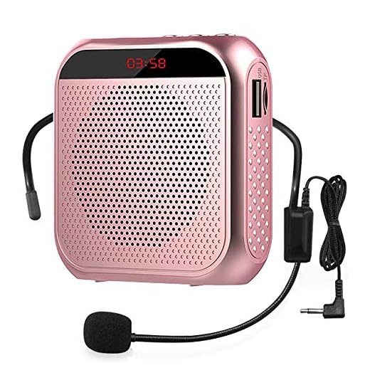 Portable Voice Amplifier with Wired Microphone Headset Rechargeable PA System Speaker Personal Microphone Speech Amplifier Power Amplifiers Loudspeaker for Teachers/Metting/Tour Guide (Rose Gold)