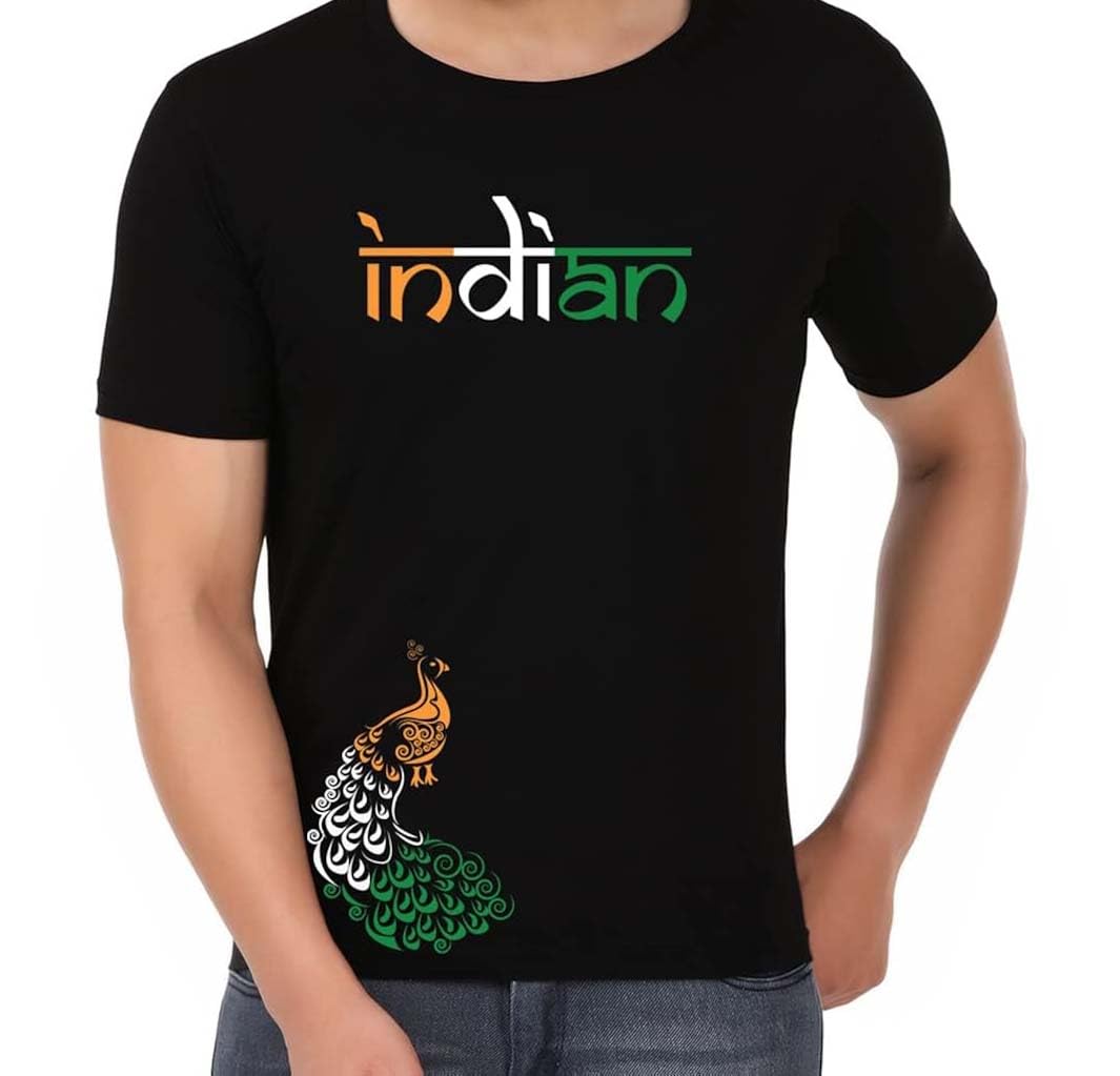 Indian Tricolor Peacock Graphic Printed T-Shirt for Men and Women, Unisex Casual Half Sleeve Tee-picture-37