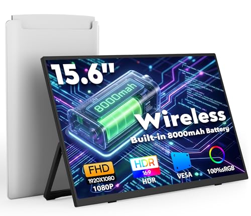 Image of KEEPTIME Wireless Portable Monitor with Battery 8000mAh, 15.6 inch 1080P IPS Travel Monitor, Support AirPlay Miracast, with Stand /Bag, Second Screen for Laptop, PC, Phone