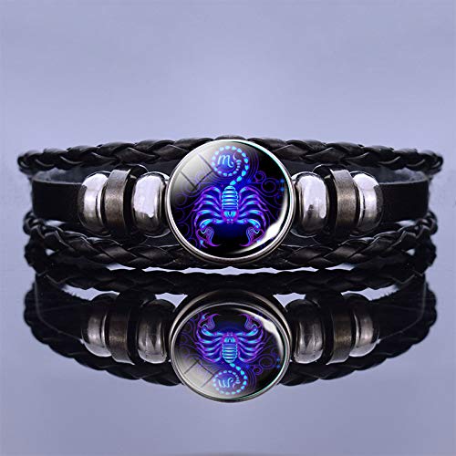 SKLHSIL Zodiaque Bracelet,Scorpion Zodiac Handmade Leather Weave Punk Vintage Multi Layer Charms Bracelet De Bijoux en Verre, Mode Hommes Simples Femmes Anniversaire Bracelets Chanceux Cover