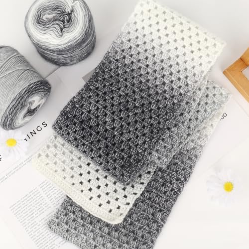 Image of Katech Ombre Yarn for Crocheting-Gradient Cake Yarn-4x100g 60% Cotton 30% Acrylic 11% Wool-Multicolor Soft Rainbow Cotton Crochet Yarn for Scarves, Shawls, Blankets and Garments(O)