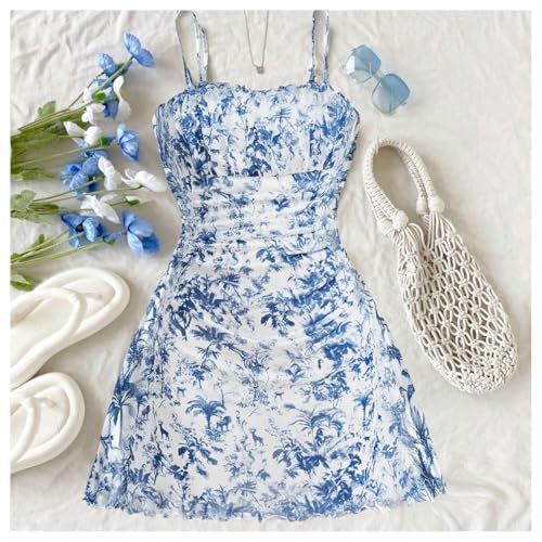 GORGLITTER Girl's Floral Mini Dress Summer Cute Boho Flower Mesh Sleeveless Backless Ruched Flared Graduation Sundress4