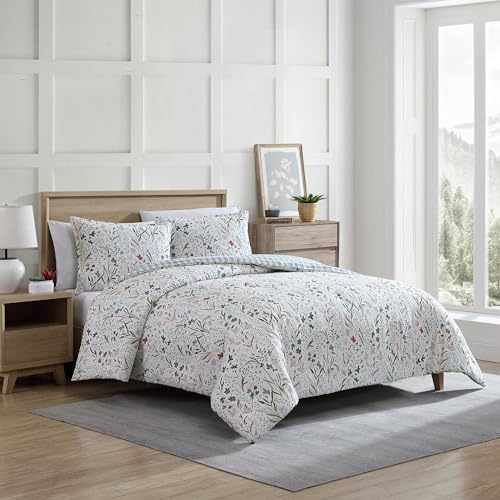 Image of Eddie Bauer - King Comforter Set, Reversible Cotton Bedding with Matching Shams, Classic Floral Home Decor with Plaid Reverse (Woodland Forest Grey, King)