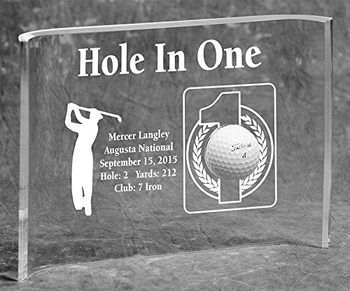 Hole-in-One Golfer Laser Etched 7" H x 10" W Acrylic Crescent Trophy | Male Silhouette | Custom Laser Etching Included | Made in The USA