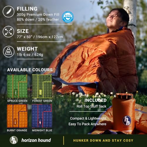 Image of Horizon Hound Puffy Down Camping Blanket - Outdoor Travel Quilt, Orange | Insulated, Lightweight & Warm Gear for Sleep, Camping, Stadium, Hiking & Festivals | Water Resistant, Packable & Compact