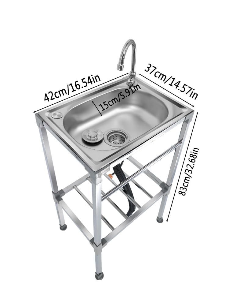 Fregadero de Acero inoxidable, fregadero de cocina, fregadero para hostelería independiente para Mesa de comedor, cocina, garaje Industrial, lavadero con grifo y desagüe (42x37x83cm)