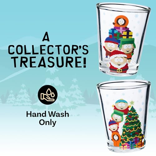 Image of Silver Buffalo South Park Characters Xmas Group Shots 4pc. 1.5oz. Mini Glass Set 2x2