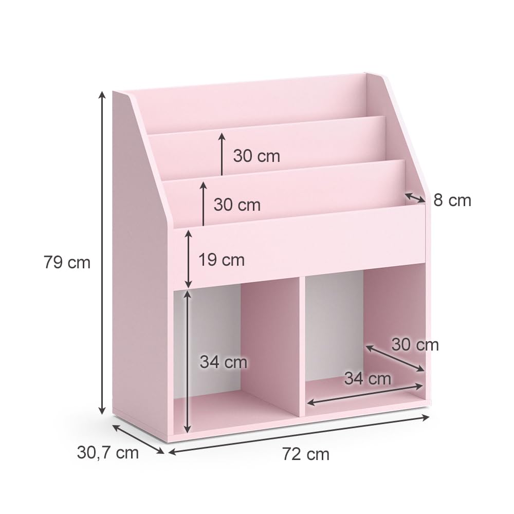 Vicco Libreria bambini Luigi, rosa, 72 x 79 cm Senza box pieghevole, combinabile per riporre libri e giocattoli