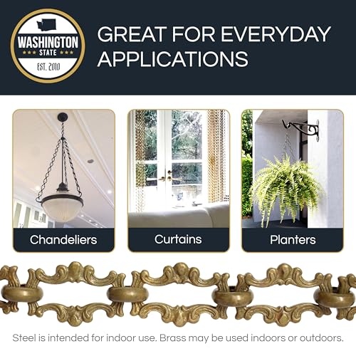 Image of RCH Hardware CH-02-AB-3 Decorative Antique Solid Brass Chain for Hanging, Lighting - Motif Welded Links (3 ft /1 Yard)