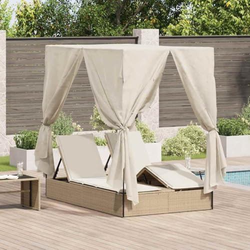 Lumanois Tumbona Doble Beige 205 x 129 x 200 cm ratán sintético,Camas para Exteriores,44kg-3376131