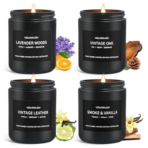Scented Candles for Men,Valentines Day Gifts for Him, Scented Candles Set Soy Candles for Home Him,4 Pack Mens Candles Gifts for Men Scents of Leather/Oak/Lavender Wood/Smoke Vanilla