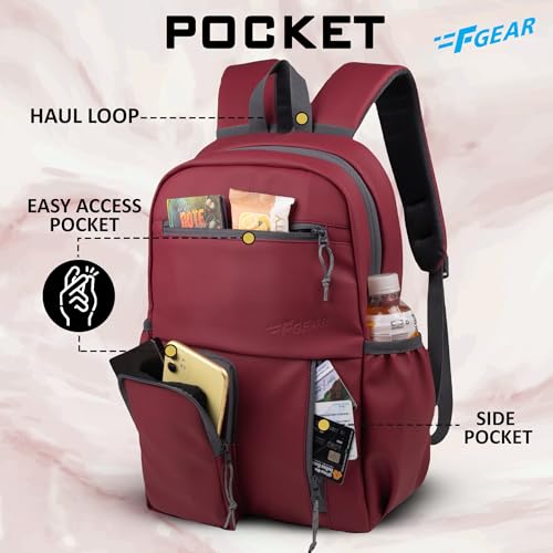 Image of F Gear Blaze Maroon 10L Daypack | Compact & Lightweight | 1 Compartment with 4 Pockets | Durable Art Leather, Stylish & Comfortable Backpack, Perfect for Travel, College & School for Men & Women