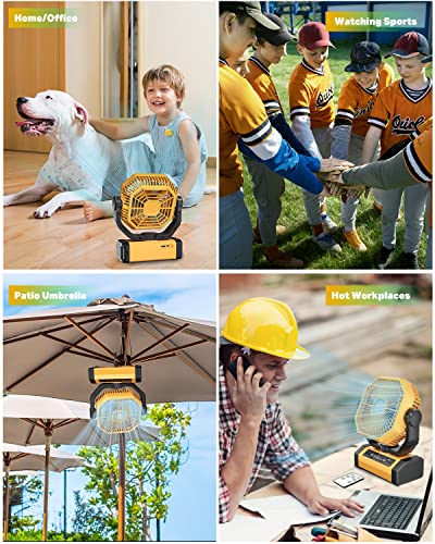 Image of Portable Rechargeable Fan 70Hrs 20000mAh 9-Inch with Auto Oscillating /Remote /Timer /LED Light, Camping Fan for Tent, Travel, Worksite, Poweroutage, Strong Hurricane, Cordless Fan, Battery Operated Fans