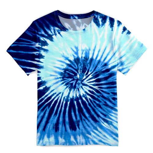 Tie Dye Graphic T-Shirt for Boys Girls – Crewneck Short Sleeve Lightweight Tee, Vibrant Summer Top for Ages 6-16