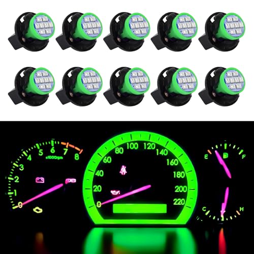 Wogomz 10Set T10 194 168 Dash Instrument LED Light Bulbs, Bright Panel Gauge Cluster Indicator Light Bulbs with Twist Lock Socket, Car Replacement Lights for Dashboard Light Map Light (Green)