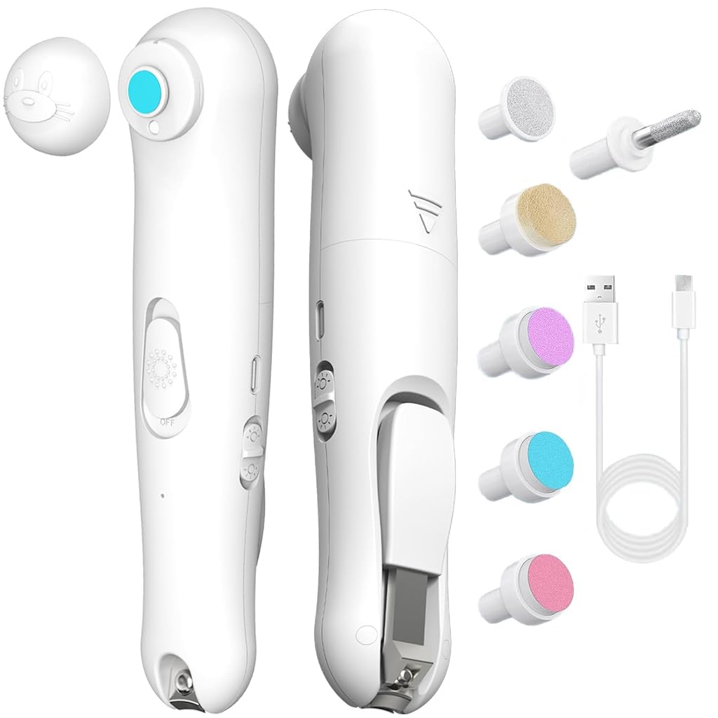 SNOWIE SOFT Electric Nail Cutter For Baby With Nail Clipper 2 In 1 Electric Nail Trimmer With Led Usb Rechargeable Baby Grooming Kit For Baby Care Kit For New Born,1 Count,White