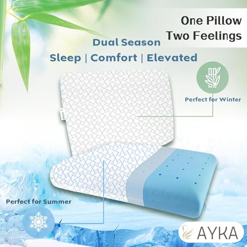Image of AYKA Dual Season Cooling Memory Foam Pillow for Neck & Shoulder Pain | Neck Orthopedic Pillow for Sleeping, Pain Relief & Spinal Alignment | Ergonomic Design | 2 Years Warranty (Set of 2)