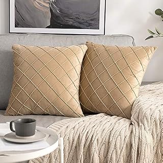 MIULEE Pack of 2 Velvet Cushion Cover Square Pattern Decorative Throw Pillow Cover Super Soft for Living Room Bedroom Sofa Khaki 45 x 45 cm 18 x 18 Inch