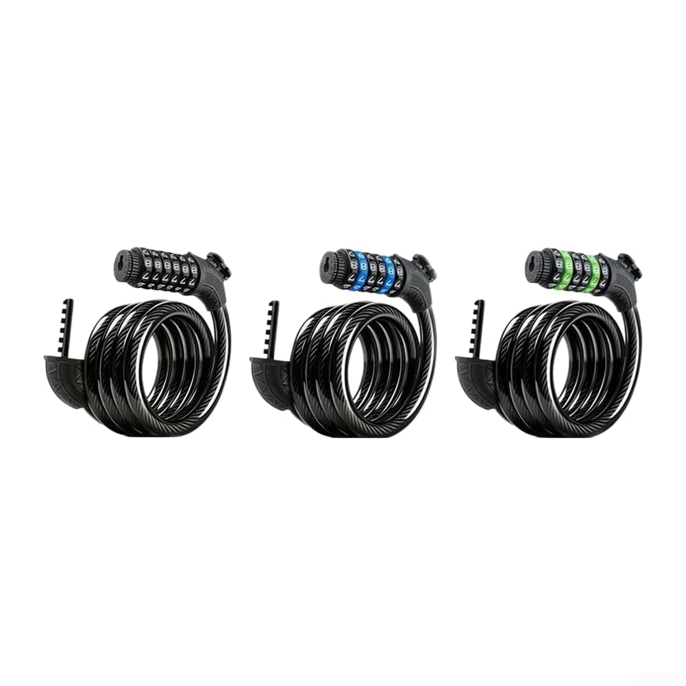 Lucchetto per bicicletta, 11 mm, in acciaio, con combinazione a 6 cifre, antifurto, senza chiave, per ciclismo, nero (A)