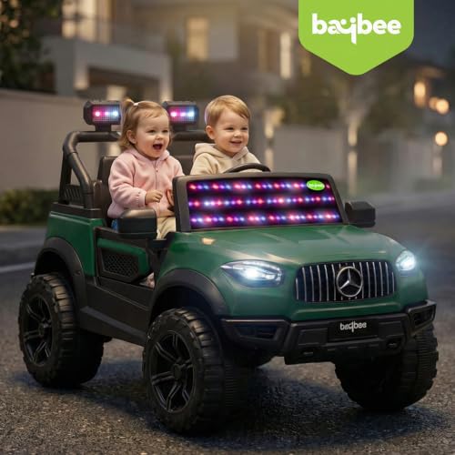 Image of Baybee BeastX Battery Operated Jeep for Kids with Parental Control | Baby Ride On Electric Car with RGB Lights, Music & Swing Mode | Rechargeable Battery Car for Kids 2 to 6 Years (Green)