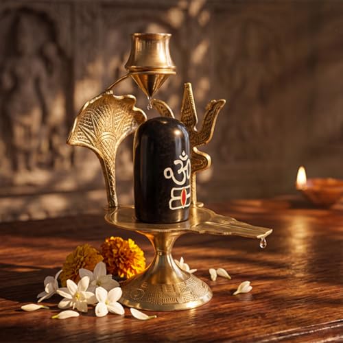 Image of Divine Hindu Brass Trishul Dhari Shivling with Automatic Ganga Jal Drop | Continuous Jalabhishek Shiv Lingam for Sawan & Pooja Room | Lord Shiva Idol Gift for Housewarming & Maha Shivratri